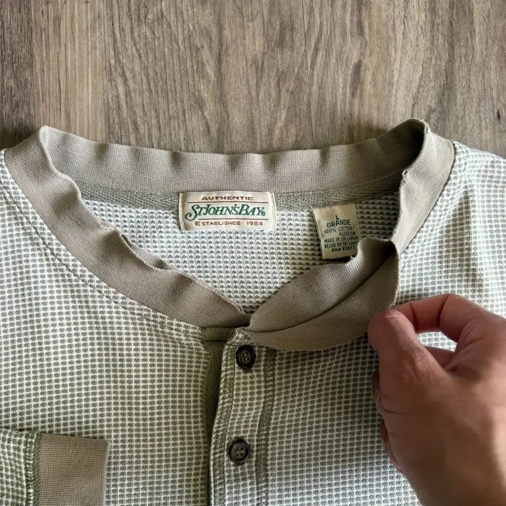 Vintage Henley T-Shirt Men's Size L Long Sleeve Patterned 1990s - Picture 2 of 8